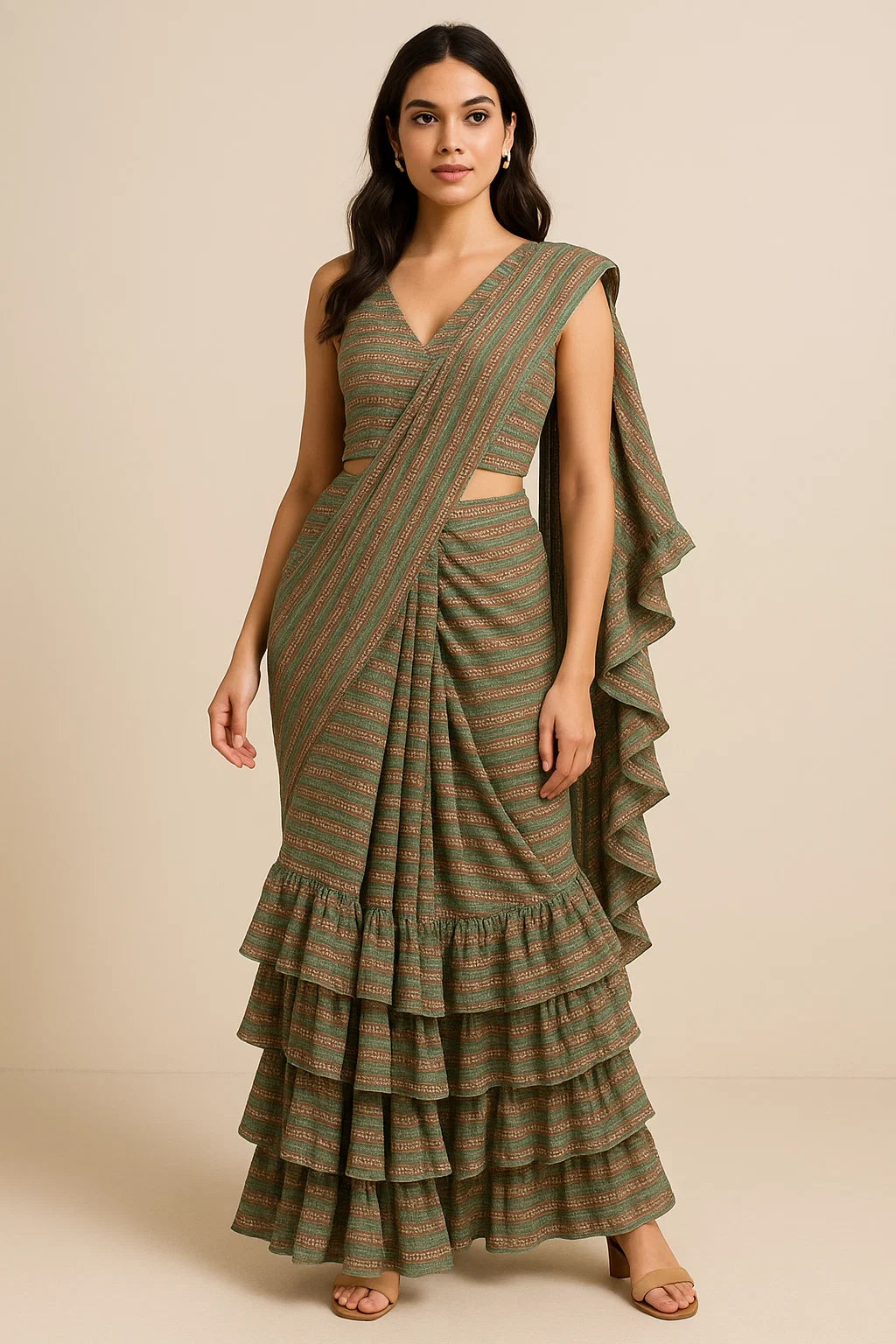 Beautiful Tiny Circle Strips Digital Printed Fabric - Weightless