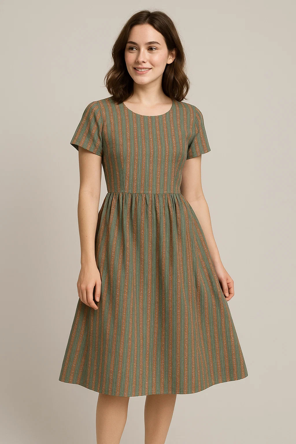 Beautiful Tiny Circle Strips Digital Printed Fabric - Weightless