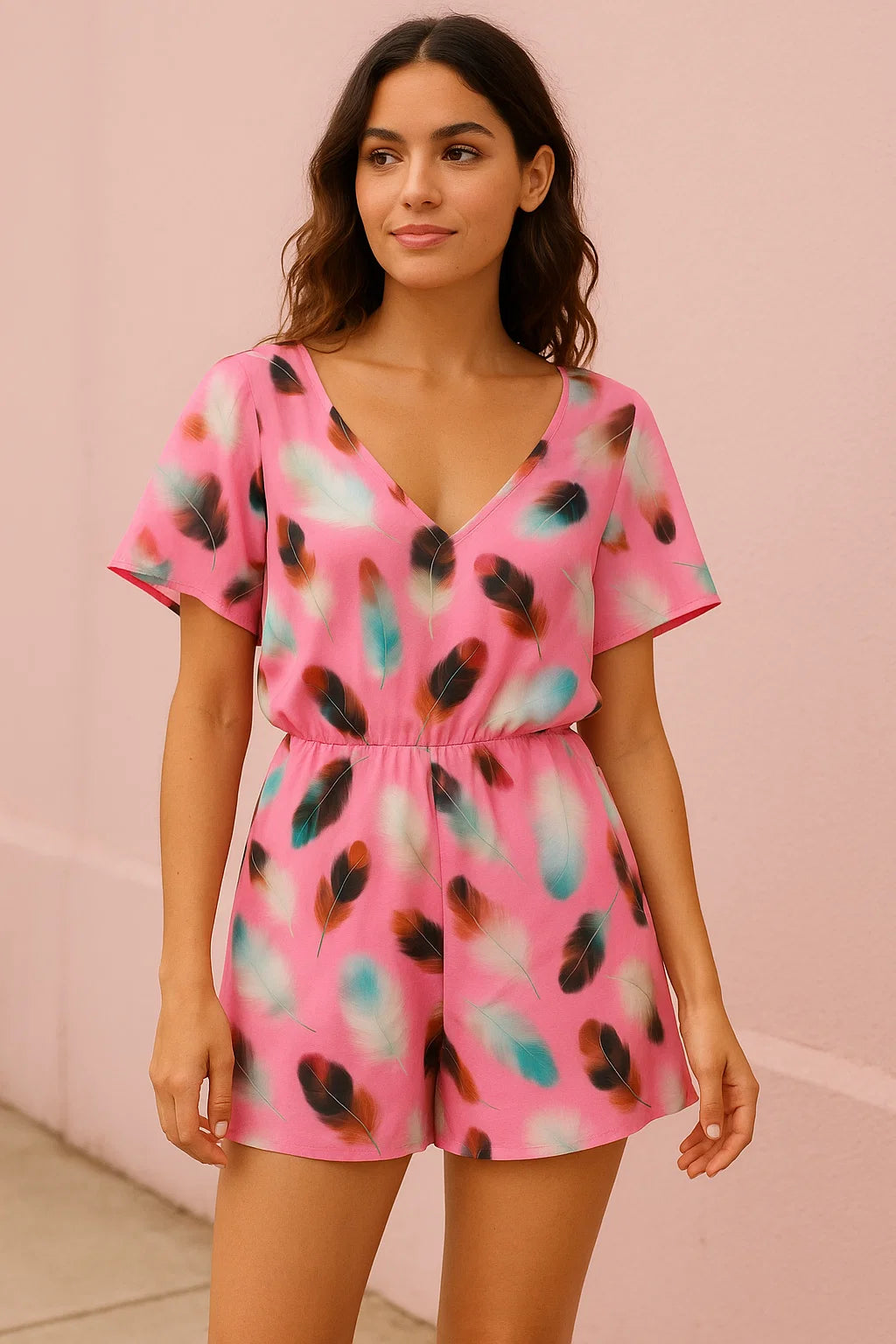 Decorative Pink Feather  Digital Printed Fabric - Weightless