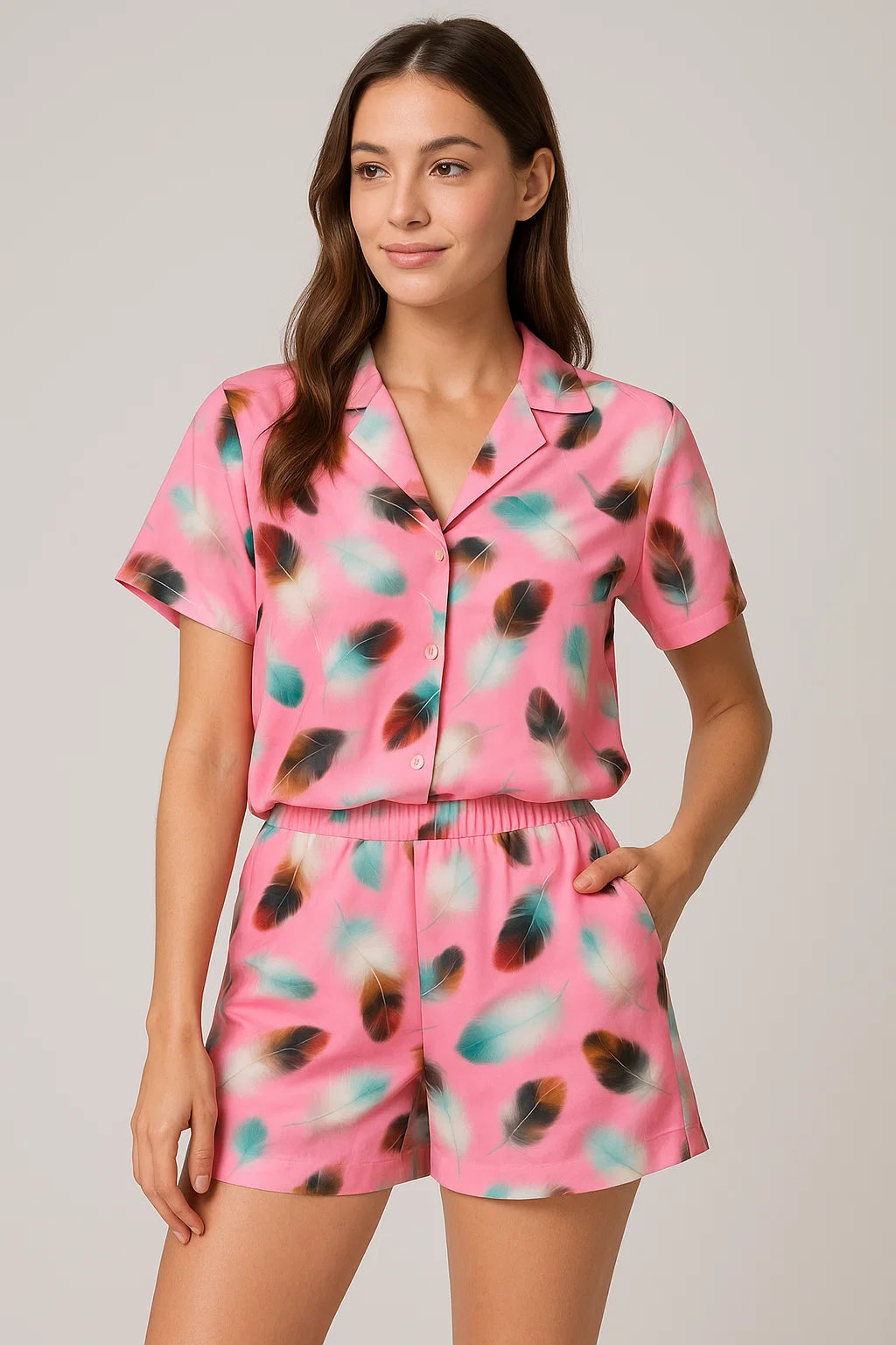 Decorative Pink Feather  Digital Printed Fabric - Weightless