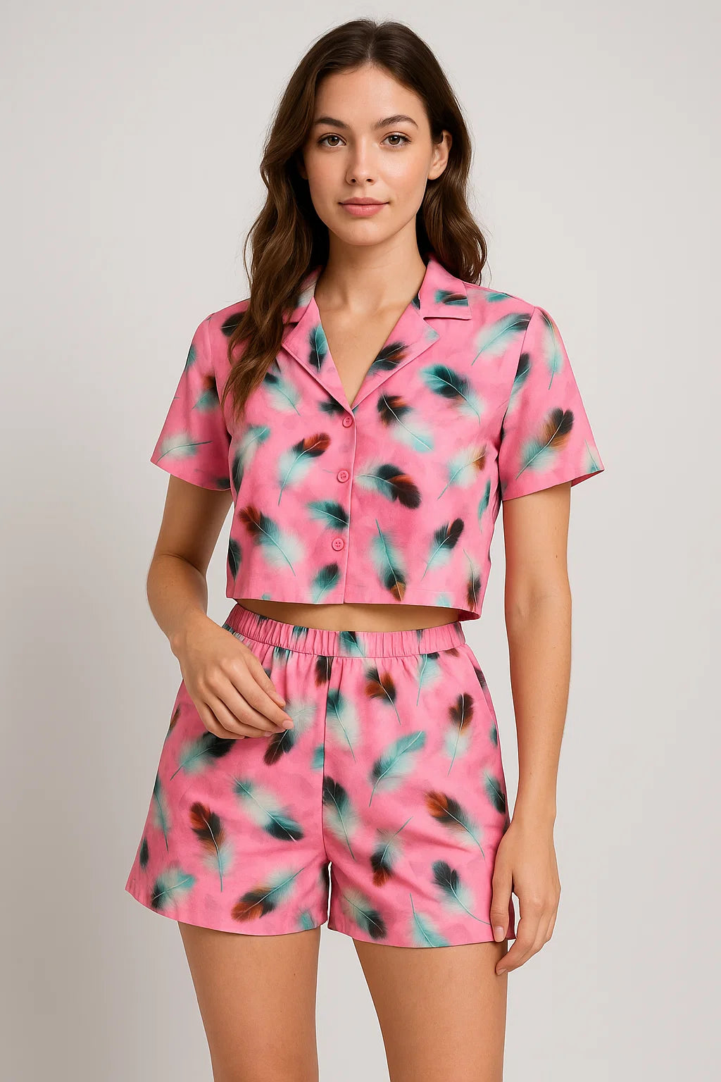 Decorative Pink Feather  Digital Printed Fabric - Weightless