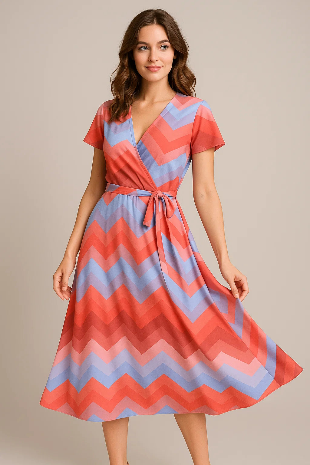 Shiny Seamless Zigzag Multicolour Digital Printed Fabric - Weightless