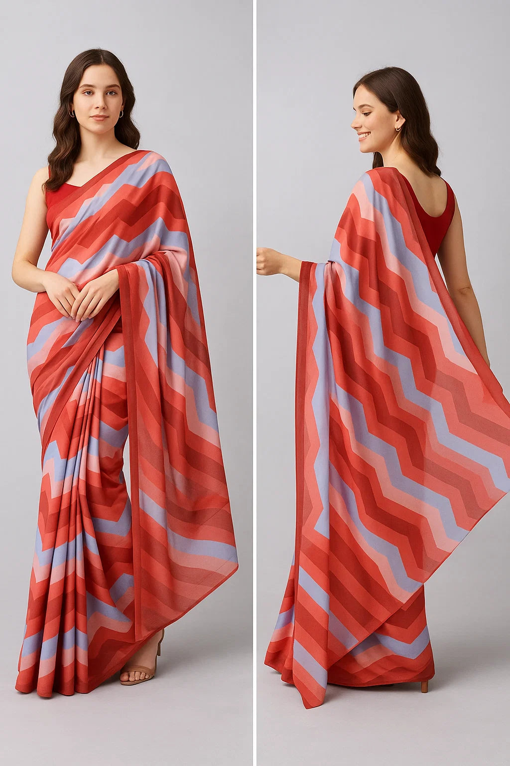 Shiny Seamless Zigzag Multicolour Digital Printed Fabric - Weightless