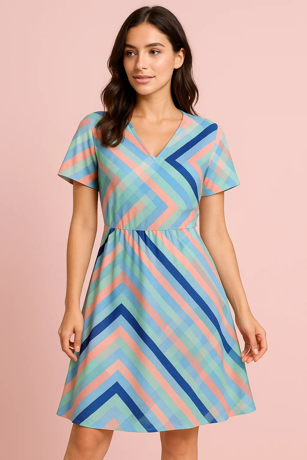 Decorative Zigzag Strips Digital Printed Fabric - Weightless