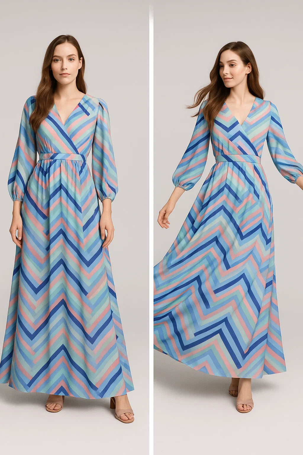 Decorative Zigzag Strips Digital Printed Fabric - Weightless