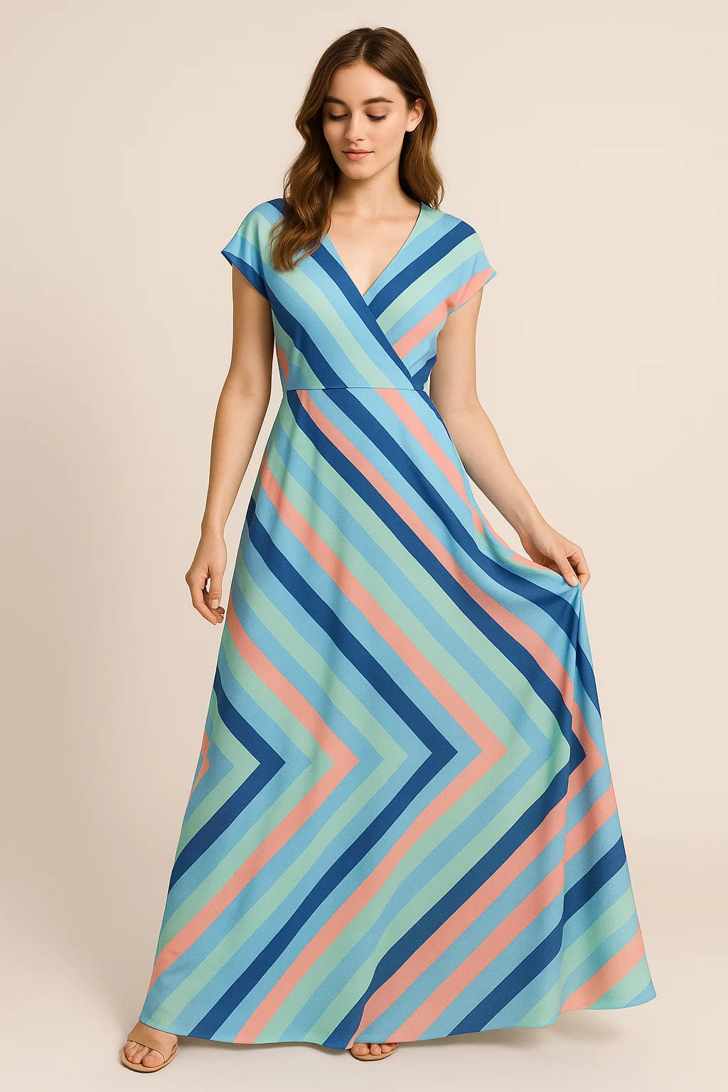 Decorative Zigzag Strips Digital Printed Fabric - Weightless