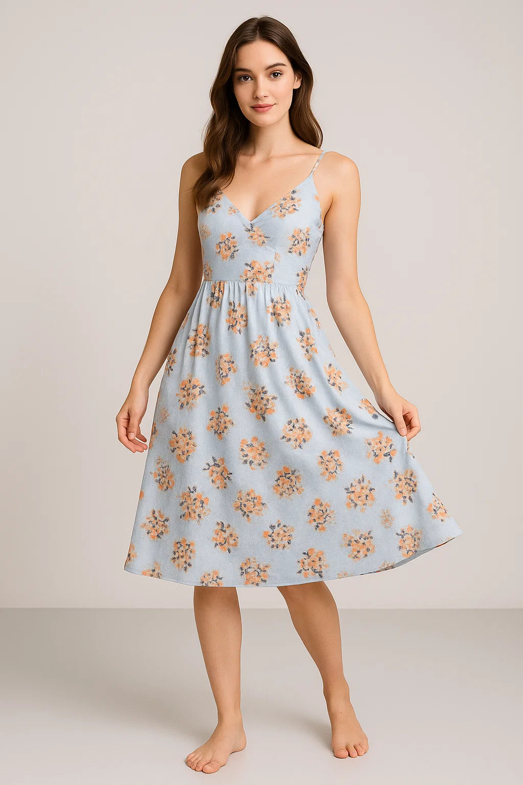 Tiny White And Orange Jasmin Flower Digital Printed Fabric - Weightless