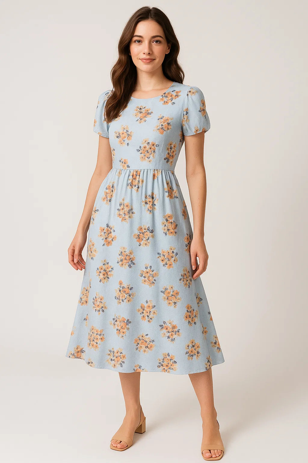 Tiny White And Orange Jasmin Flower Digital Printed Fabric - Weightless