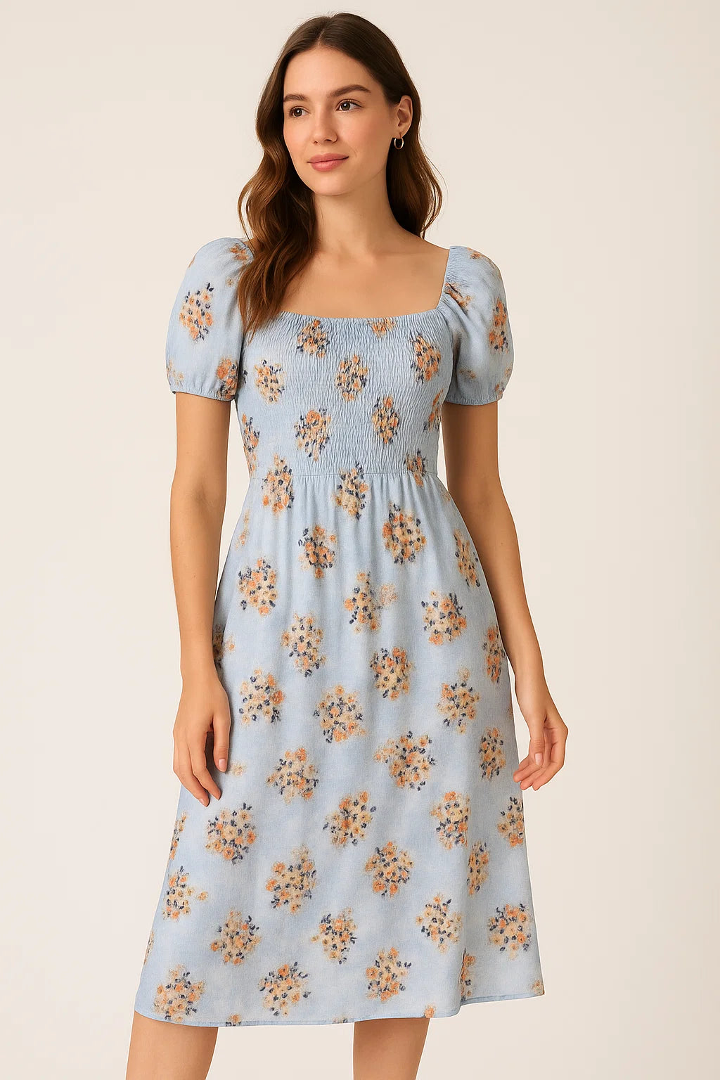 Tiny White And Orange Jasmin Flower Digital Printed Fabric - Weightless