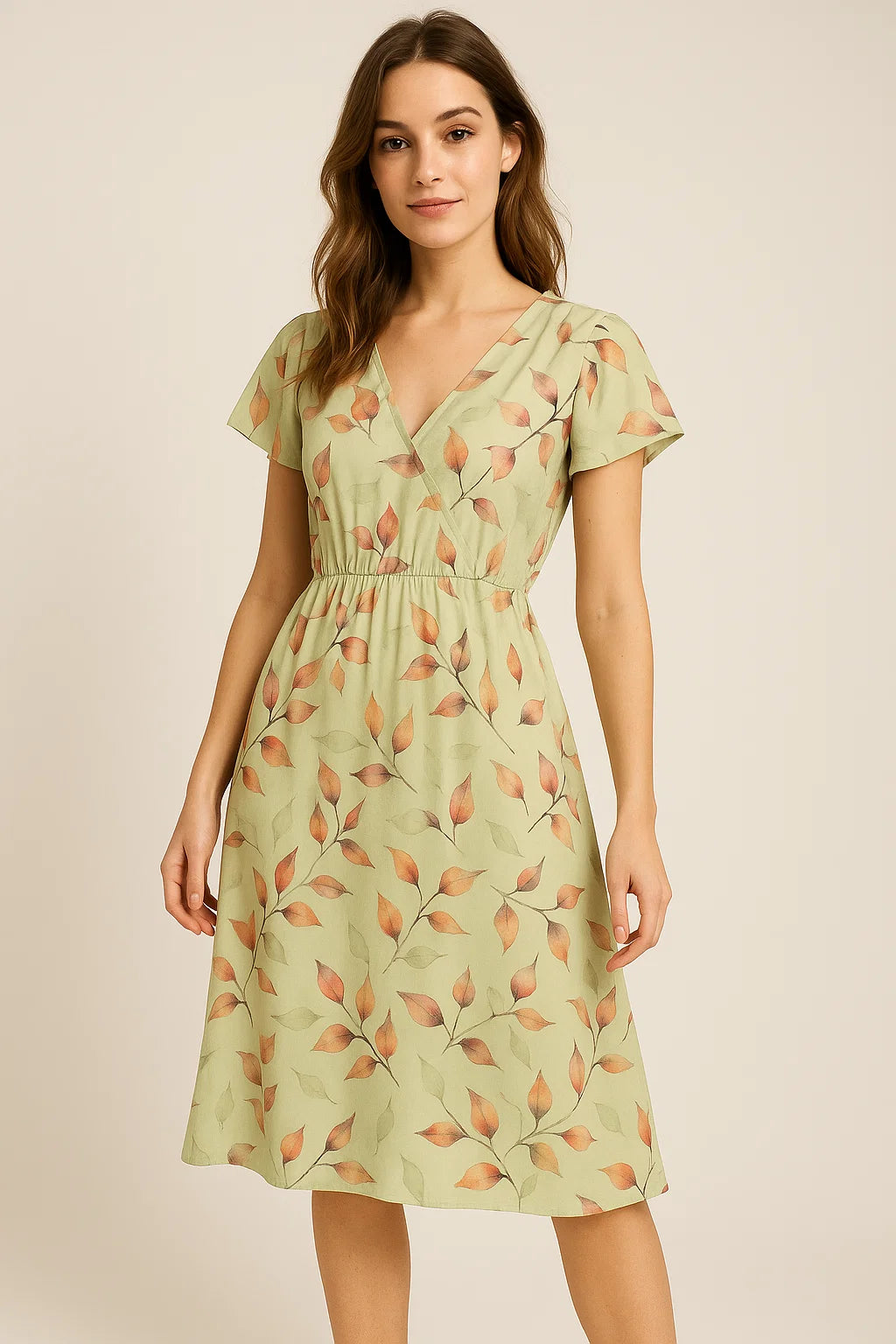 Attractive Orange Gradient Leaves Digital Printed Fabric - Weightless