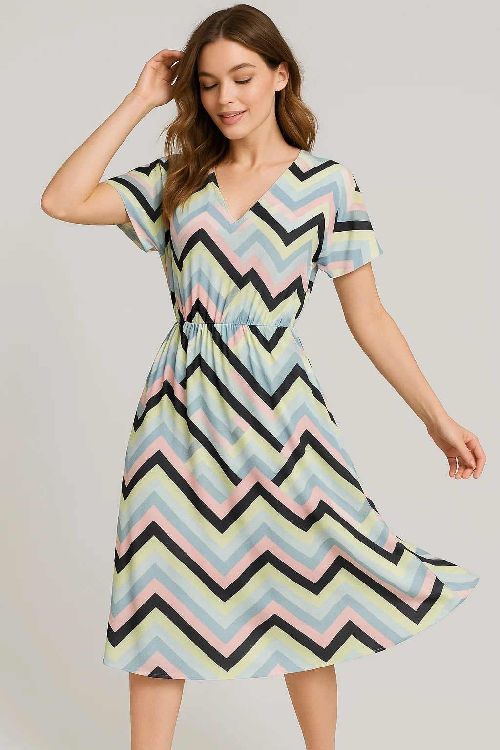 Trending Multicolor Zigzag Digital Printed Fabric - Weightless