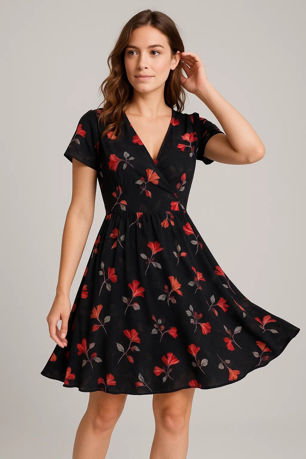 Morden Red Iris With Golden Floral Digital Printed Fabric - Weightless