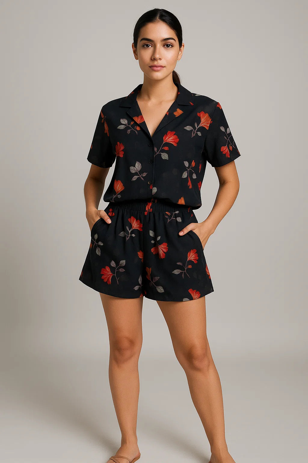 Morden Red Iris With Golden Floral Digital Printed Fabric - Weightless