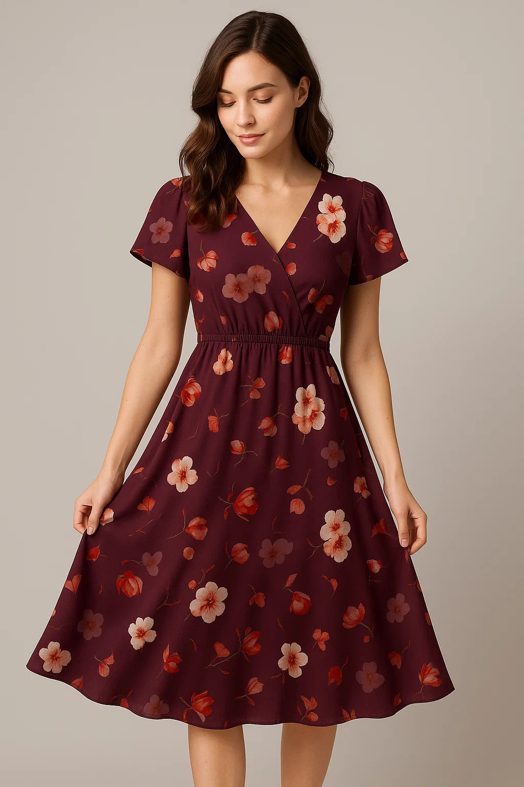 Shiny Red Tulip With Cherry Blossom Flower Digital Printed Fabric - Weightless