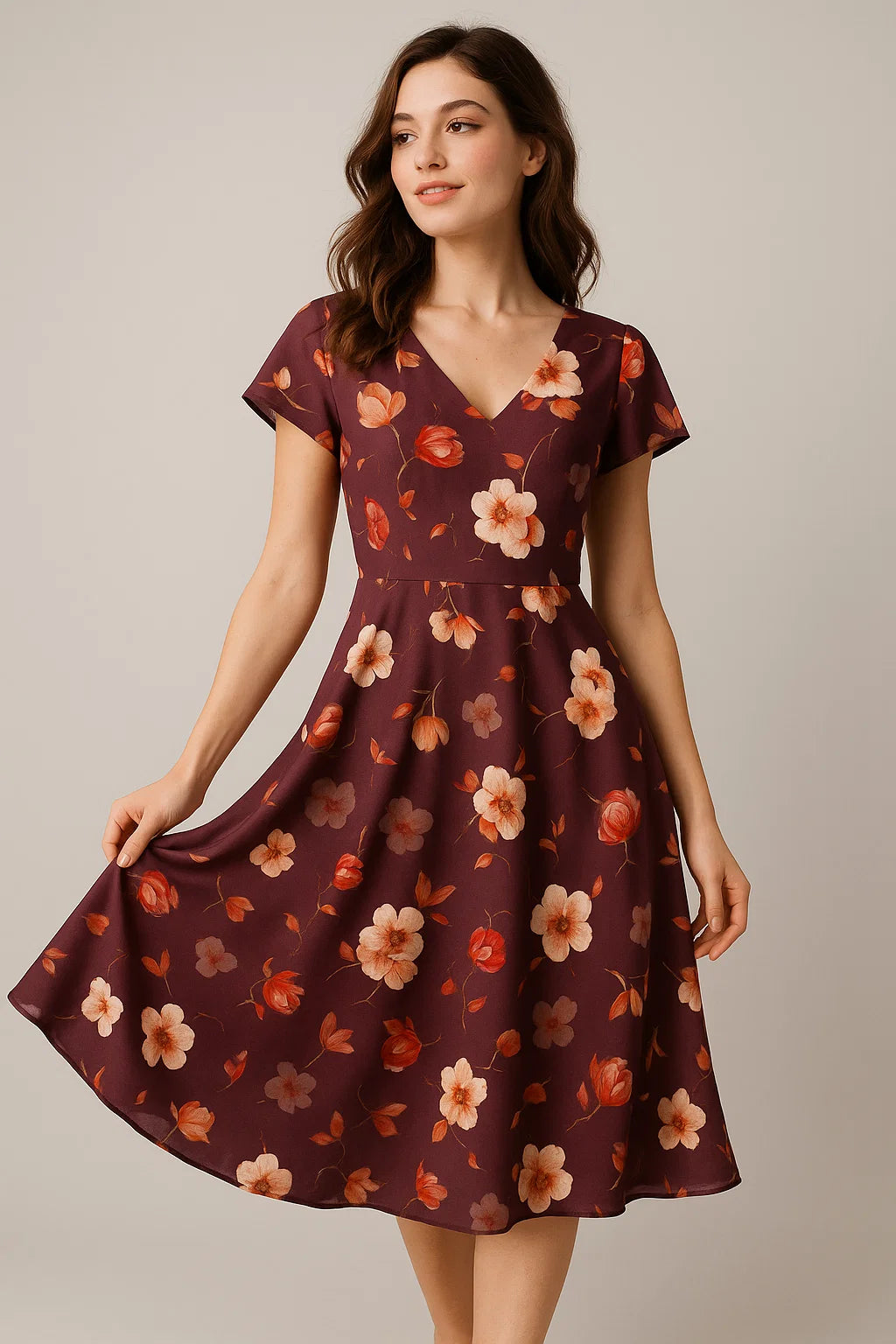 Shiny Red Tulip With Cherry Blossom Flower Digital Printed Fabric - Weightless