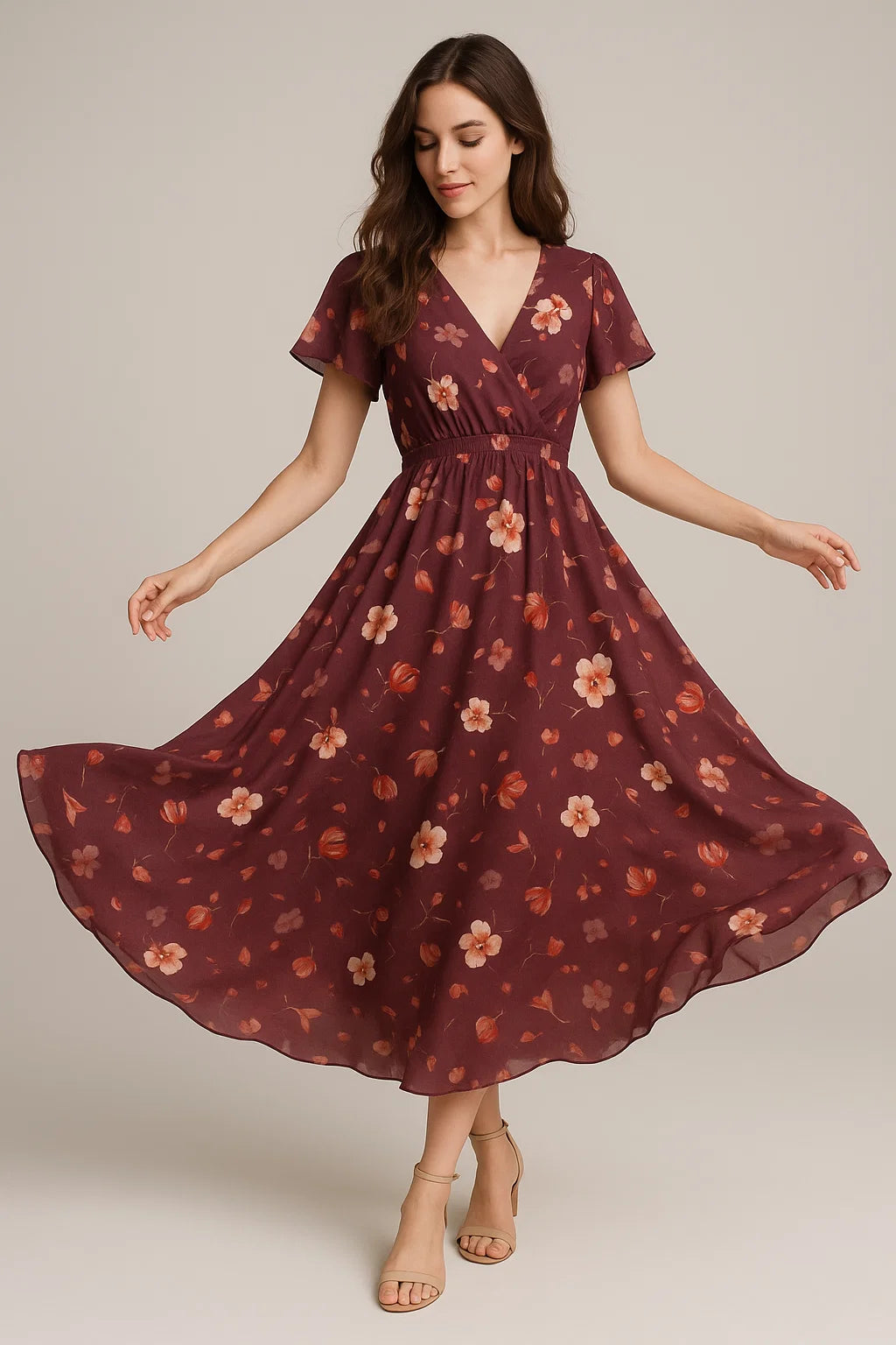 Shiny Red Tulip With Cherry Blossom Flower Digital Printed Fabric - Weightless