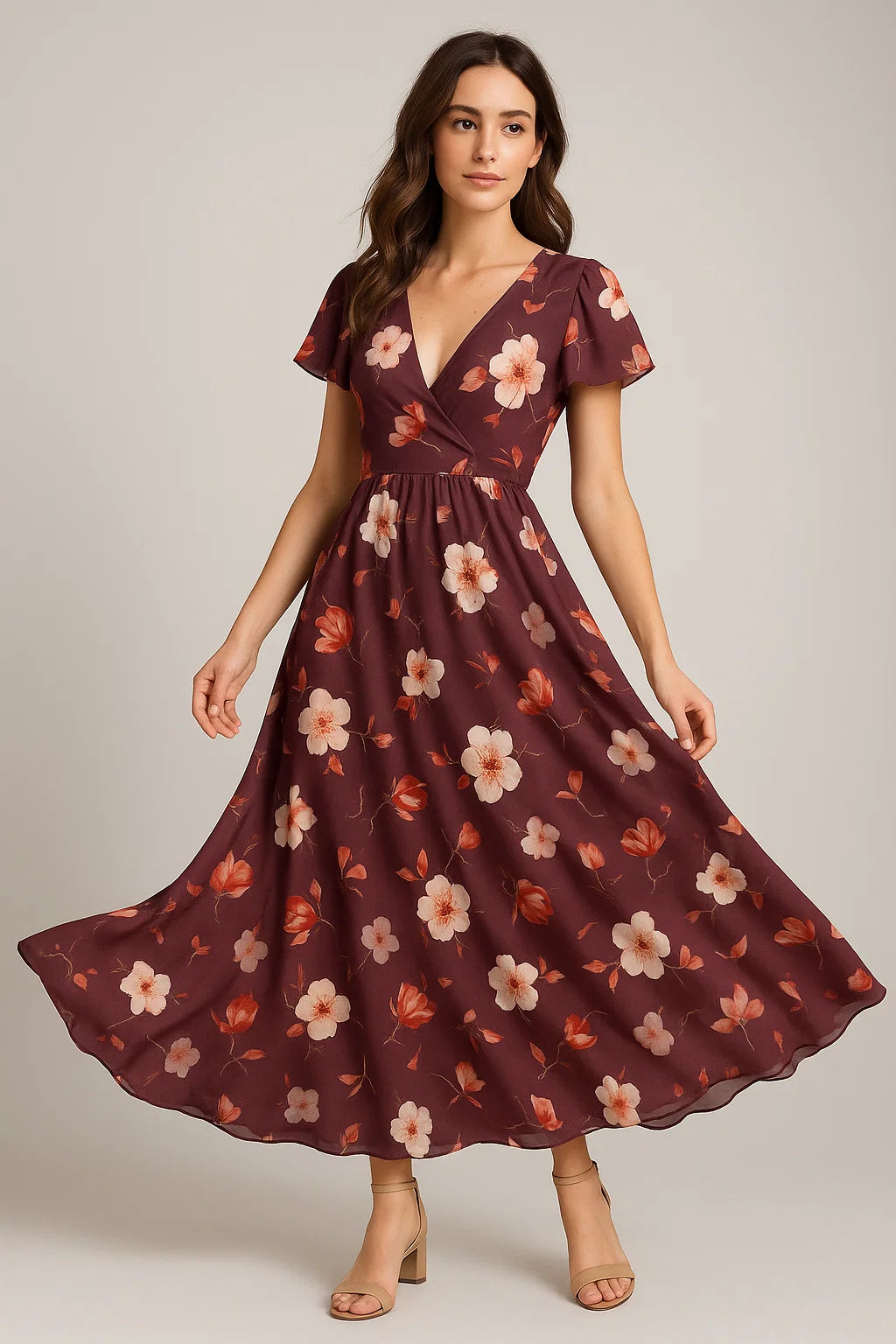 Shiny Red Tulip With Cherry Blossom Flower Digital Printed Fabric - Weightless