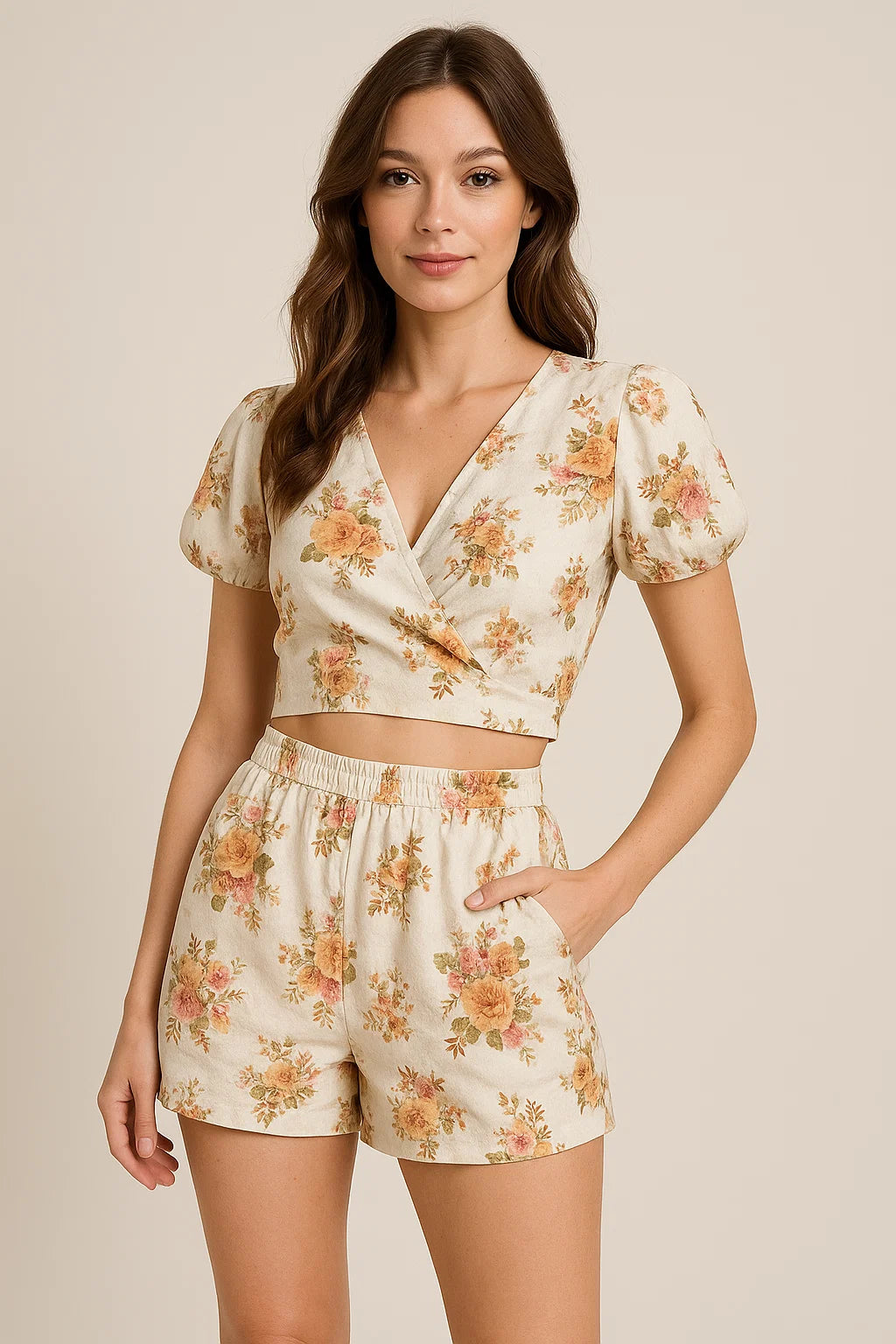 Classic Multicolor Roses With Leaves Digital Printed Fabric - Weightless