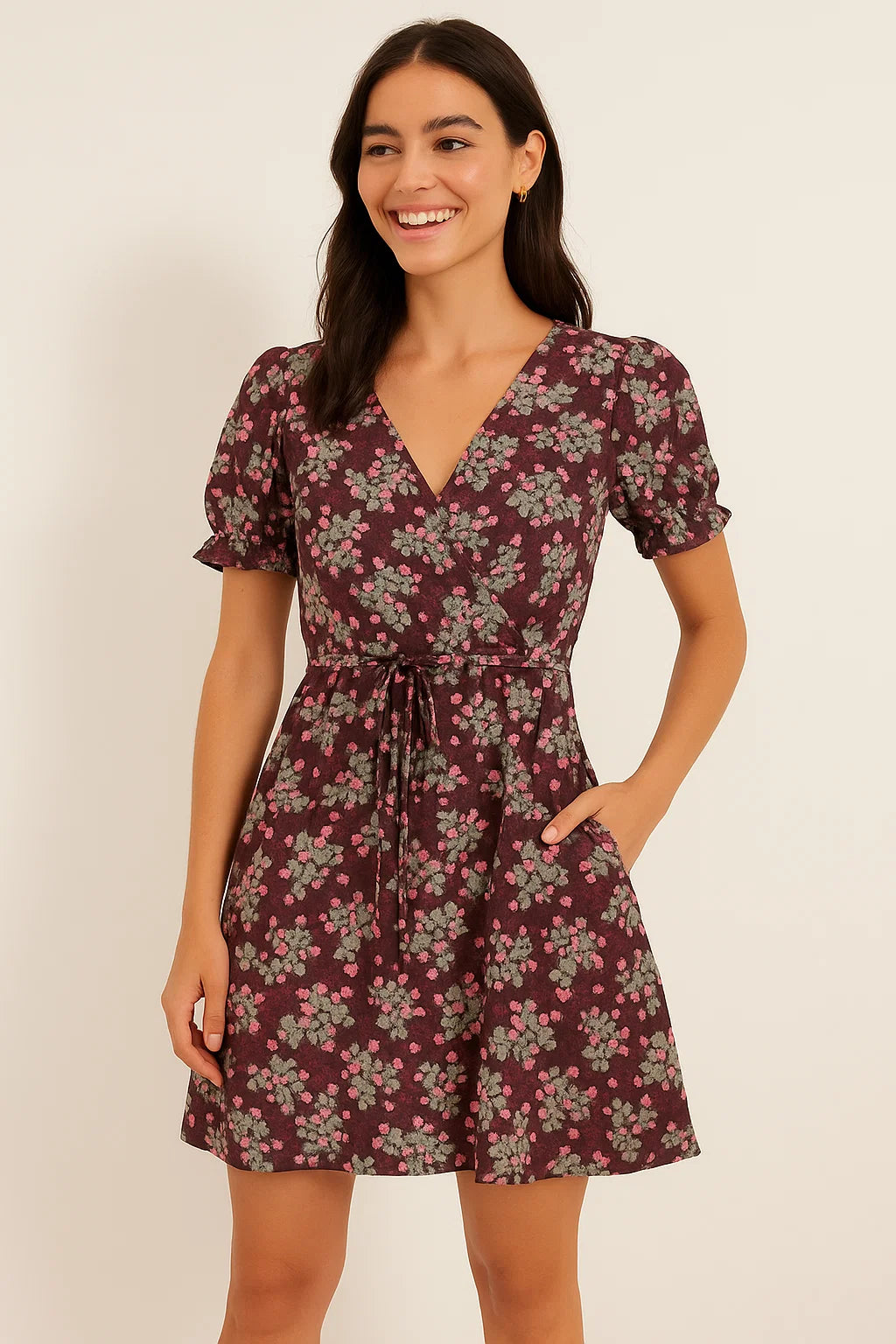 Beautiful Pink With Grey Leaves Digital Printed Fabric - Weightless