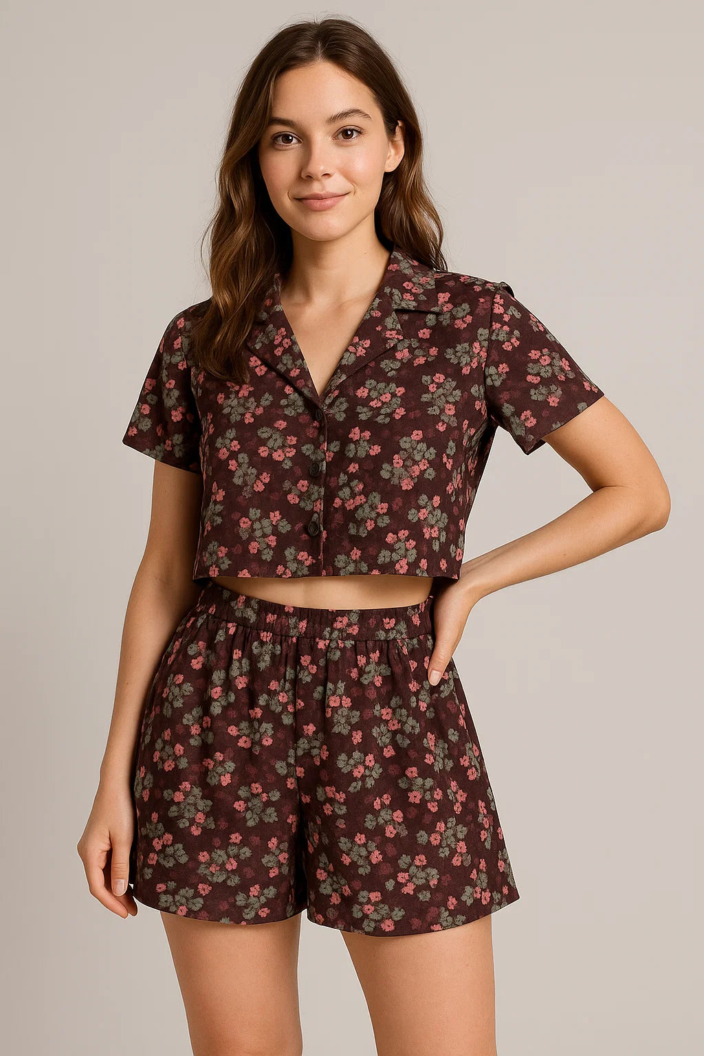 Beautiful Pink With Grey Leaves Digital Printed Fabric - Weightless