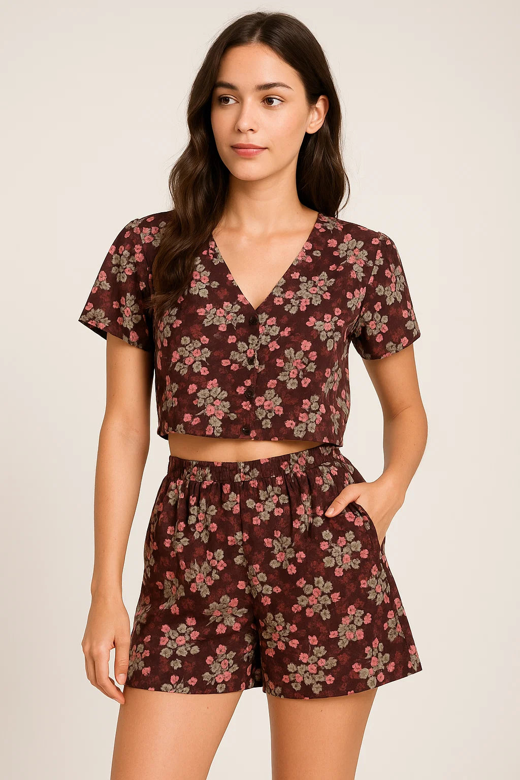 Beautiful Pink With Grey Leaves Digital Printed Fabric - Weightless