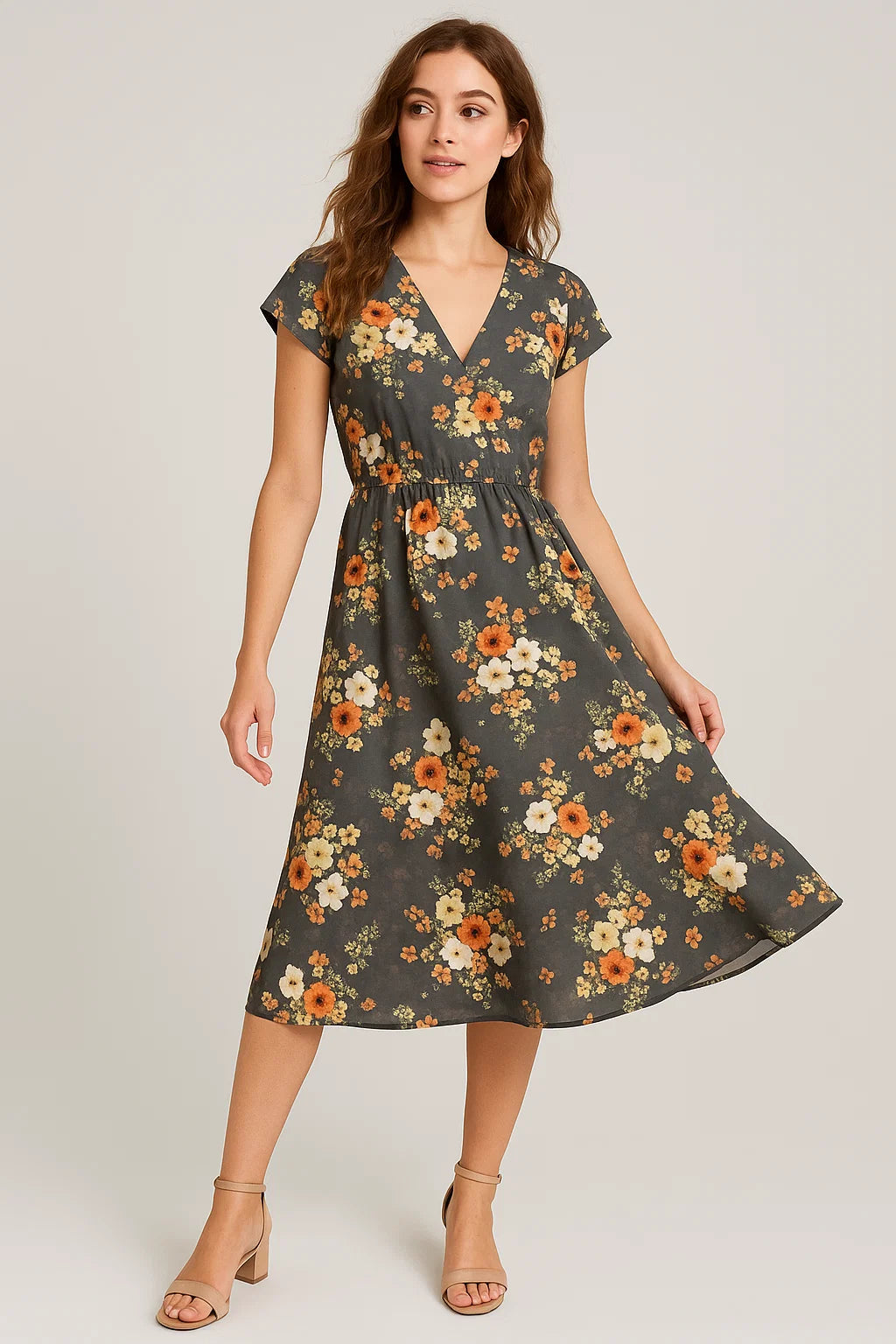 Multicolour Orchid Flower With Grey Background Digital Printed Fabric - Weightless