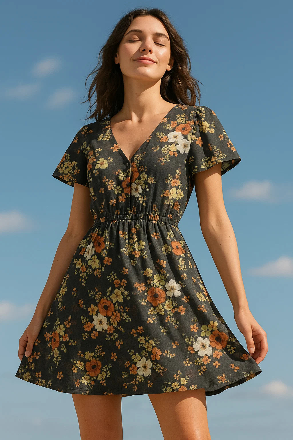 Multicolour Orchid Flower With Grey Background Digital Printed Fabric - Weightless