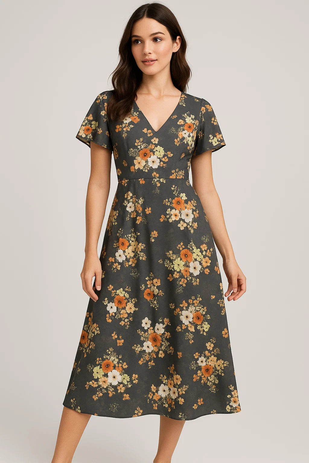 Multicolour Orchid Flower With Grey Background Digital Printed Fabric - Weightless