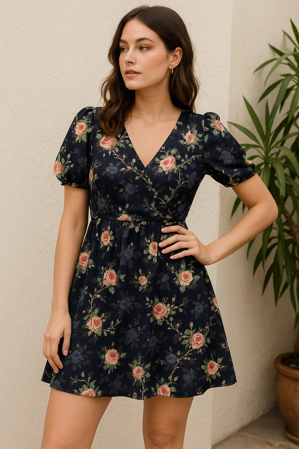 Colourful Roses With Multicolour Branch Digital Printed Fabric - Weightless