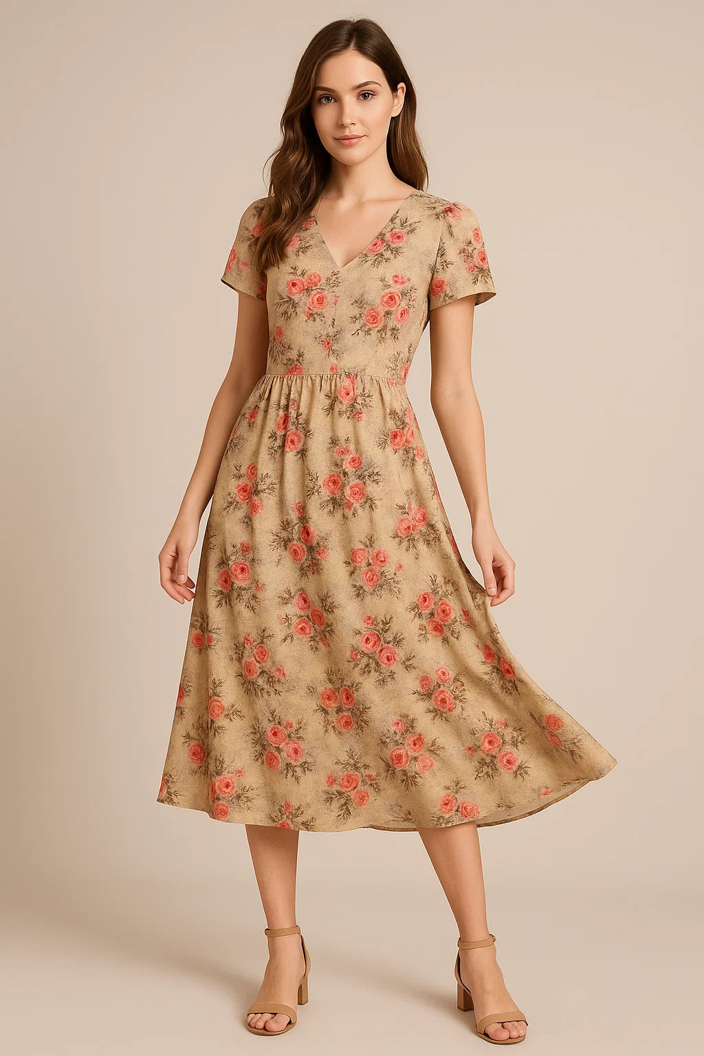 Vintage Art Of Roses With Leaves Digital Printed Fabric - Weightless