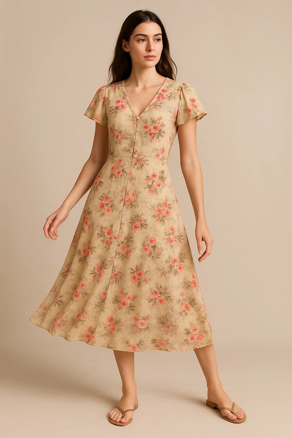 Vintage Art Of Roses With Leaves Digital Printed Fabric - Weightless