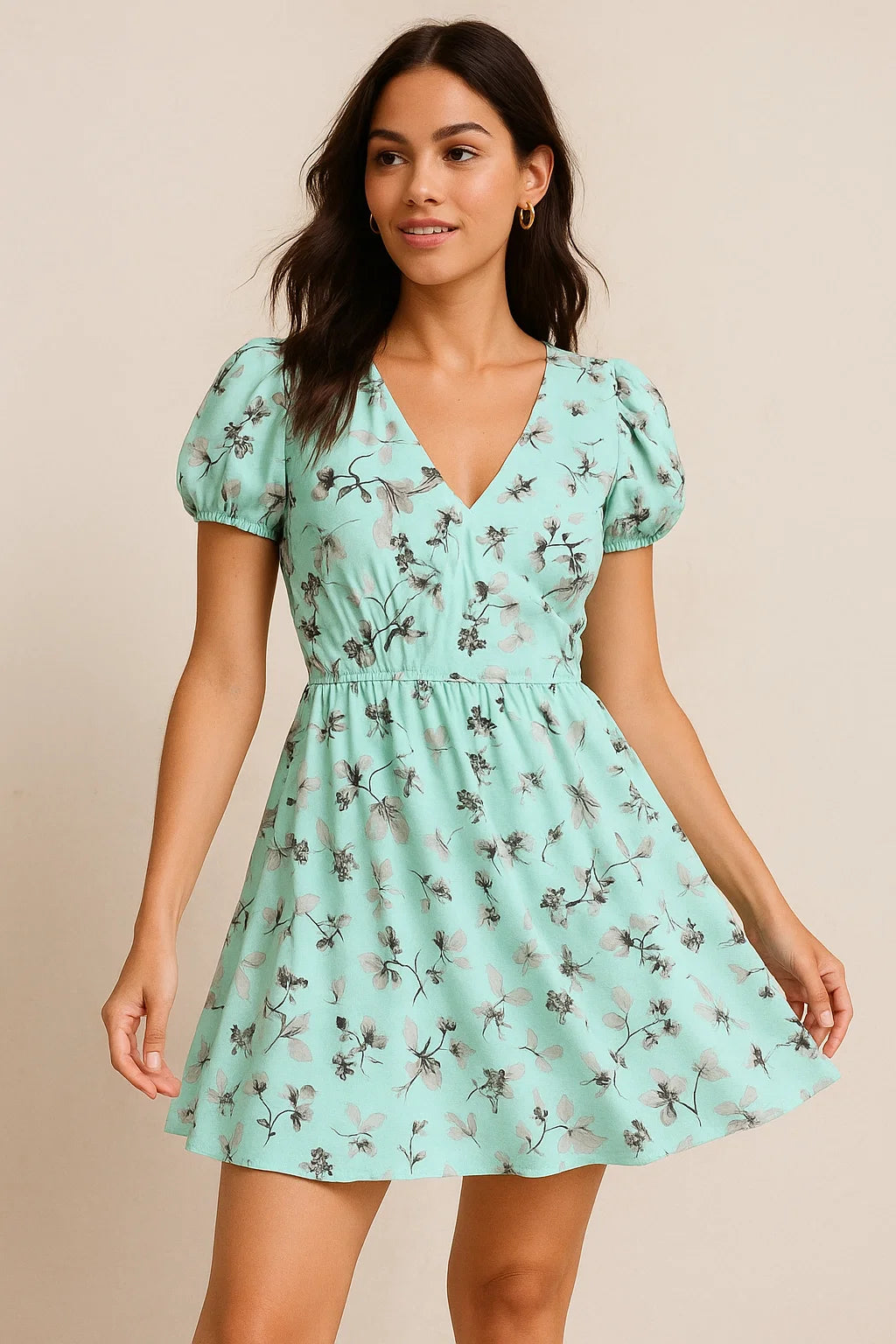 Morden Grey Leaves With Branch Digital Printed Fabric - Weightless