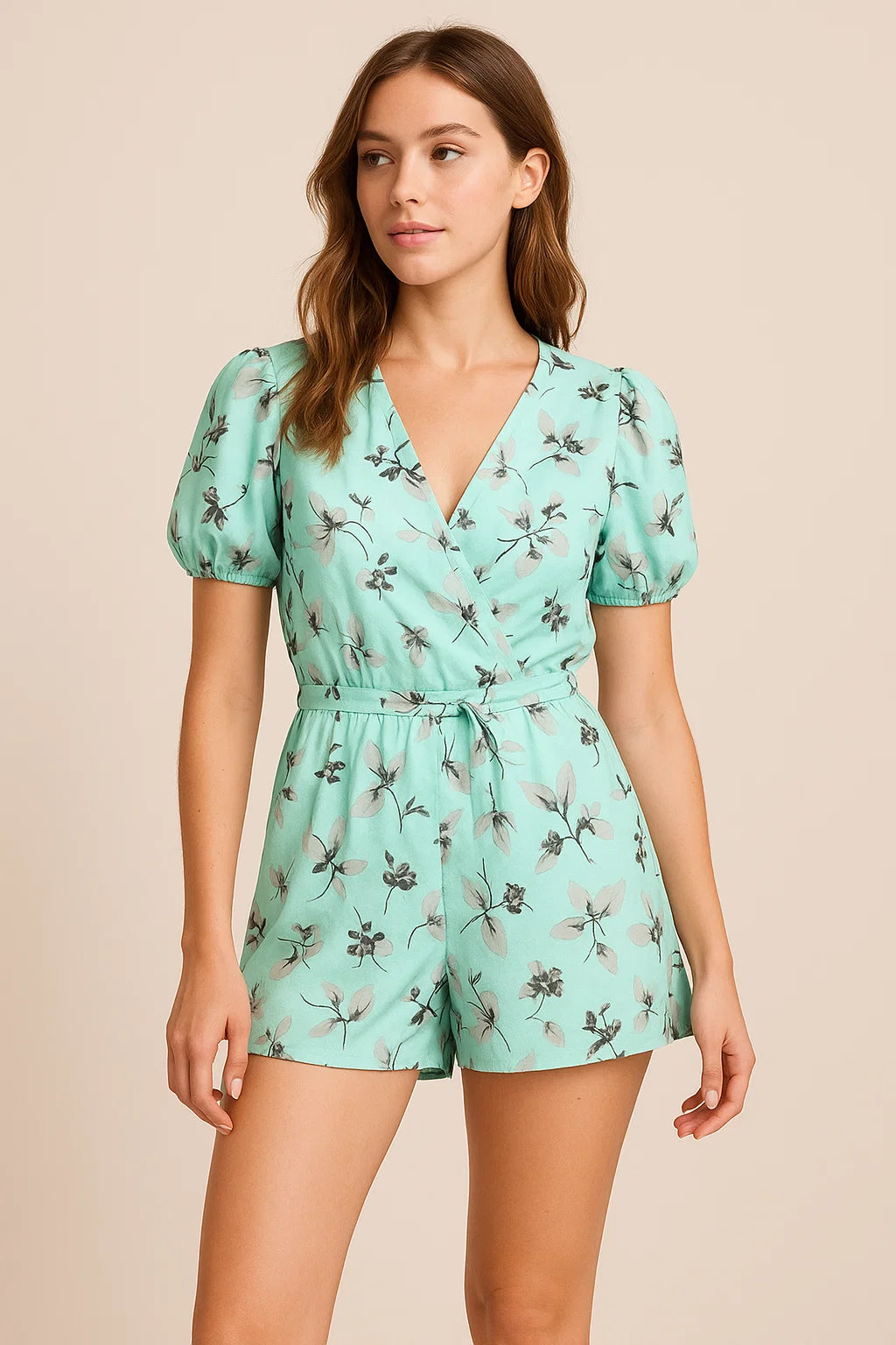 Morden Grey Leaves With Branch Digital Printed Fabric - Weightless