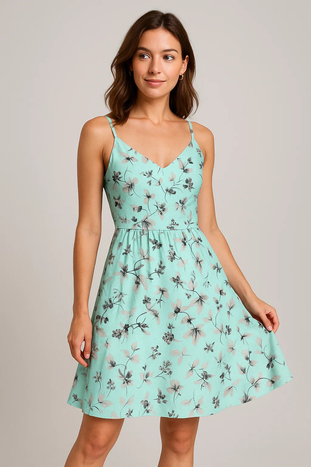 Morden Grey Leaves With Branch Digital Printed Fabric - Weightless