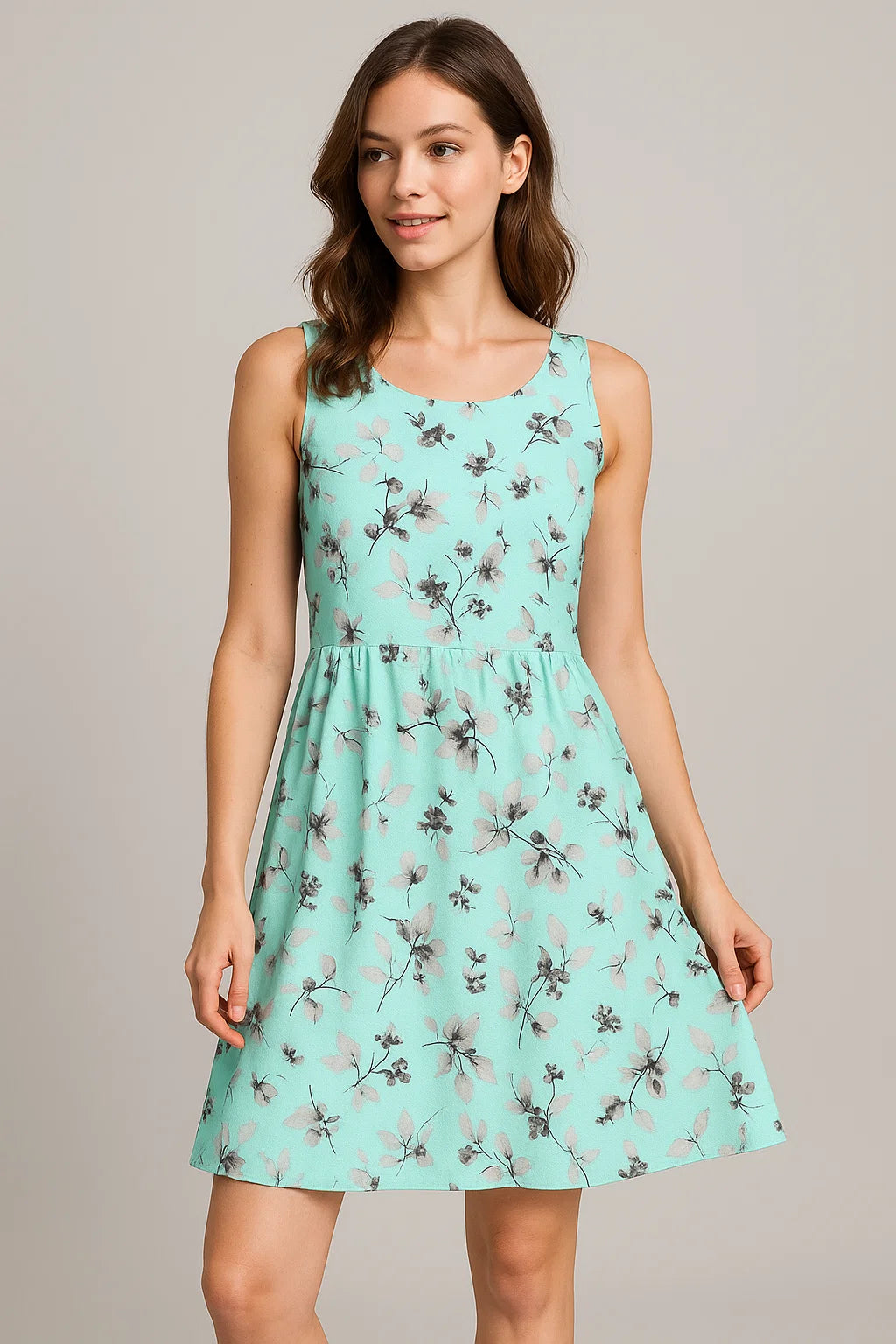 Morden Grey Leaves With Branch Digital Printed Fabric - Weightless