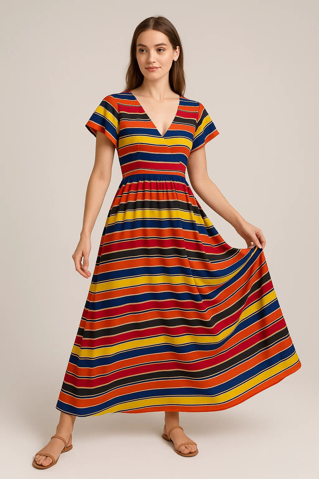 Multicolour Regimental Strips Digital Printed Fabric - Weightless