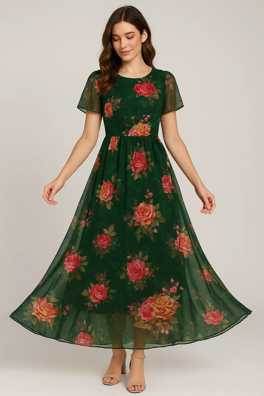 Beautiful Roses With Leaves Digital Printed Fabric - Weightless