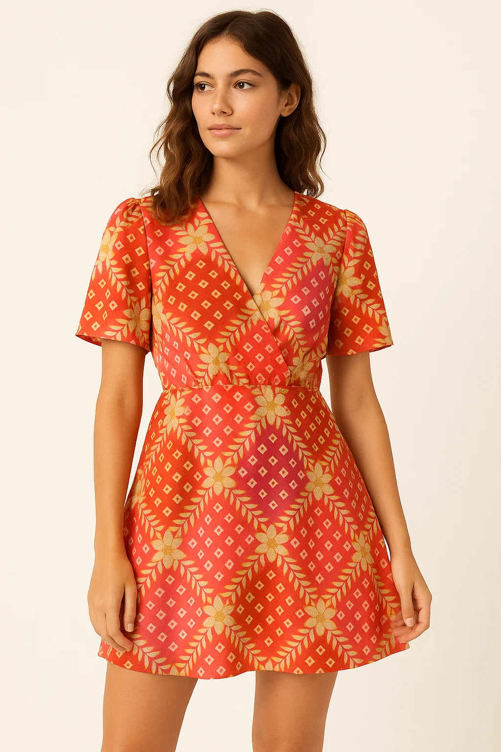 Multicolour With Flower Honeycomb Digital Printed Fabric - Weightless