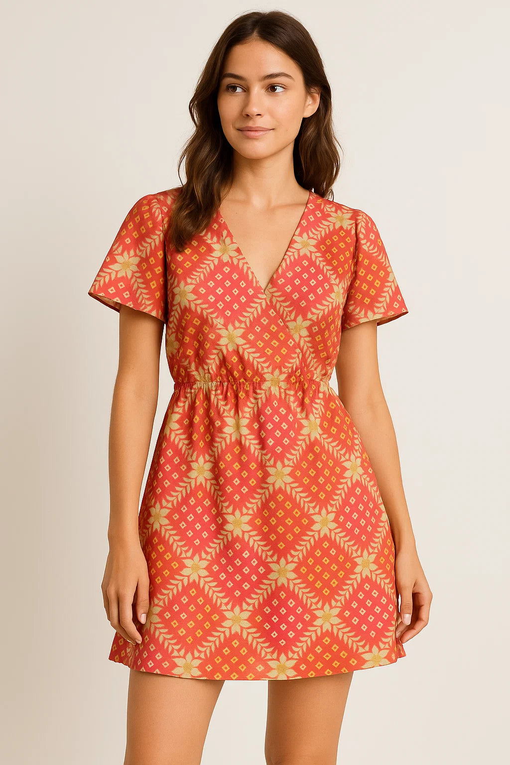 Multicolour With Flower Honeycomb Digital Printed Fabric - Weightless