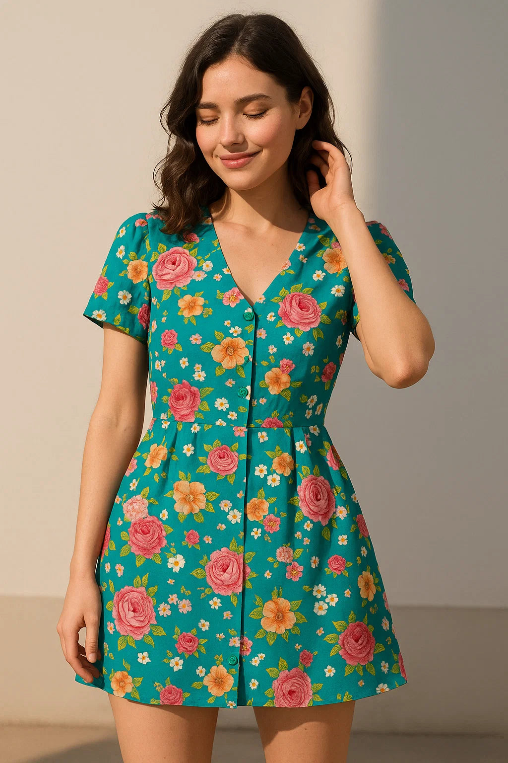 Beautiful Multicolour Anemone Roses Digital Printed Fabric - Weightless