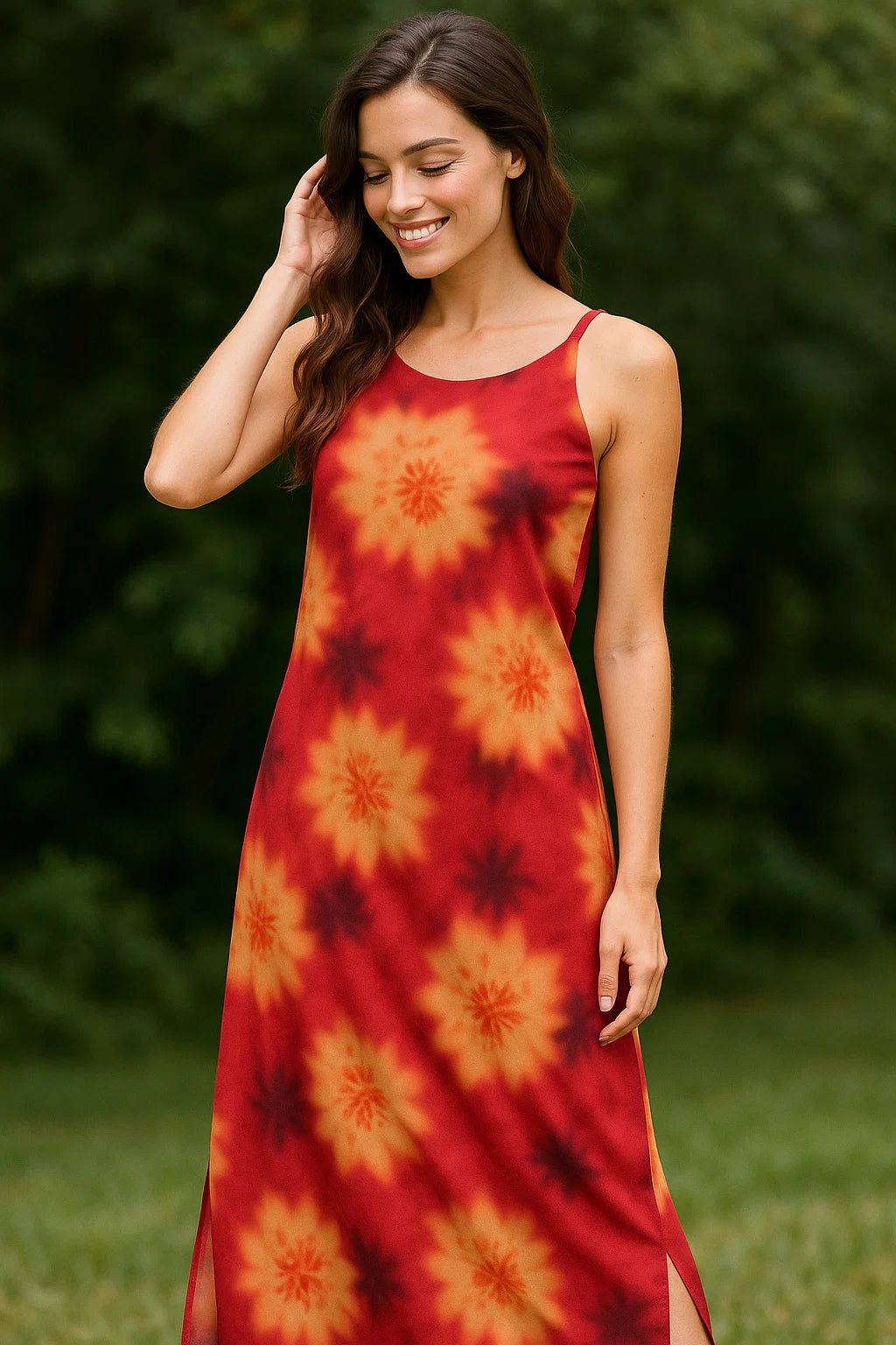 Spotted Red And Blackish Flower Digital Printed Fabric - Weightless