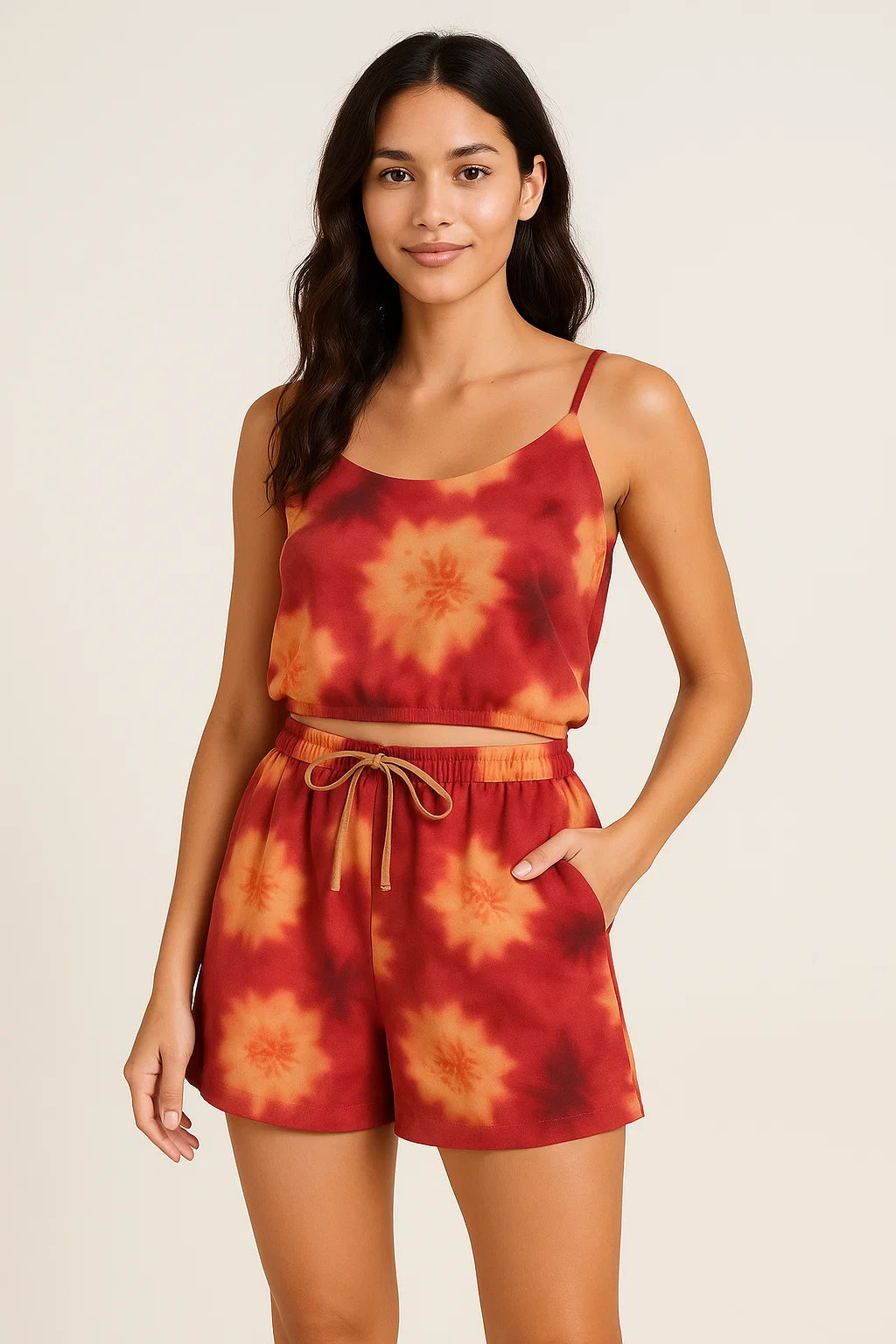 Spotted Red And Blackish Flower Digital Printed Fabric - Weightless