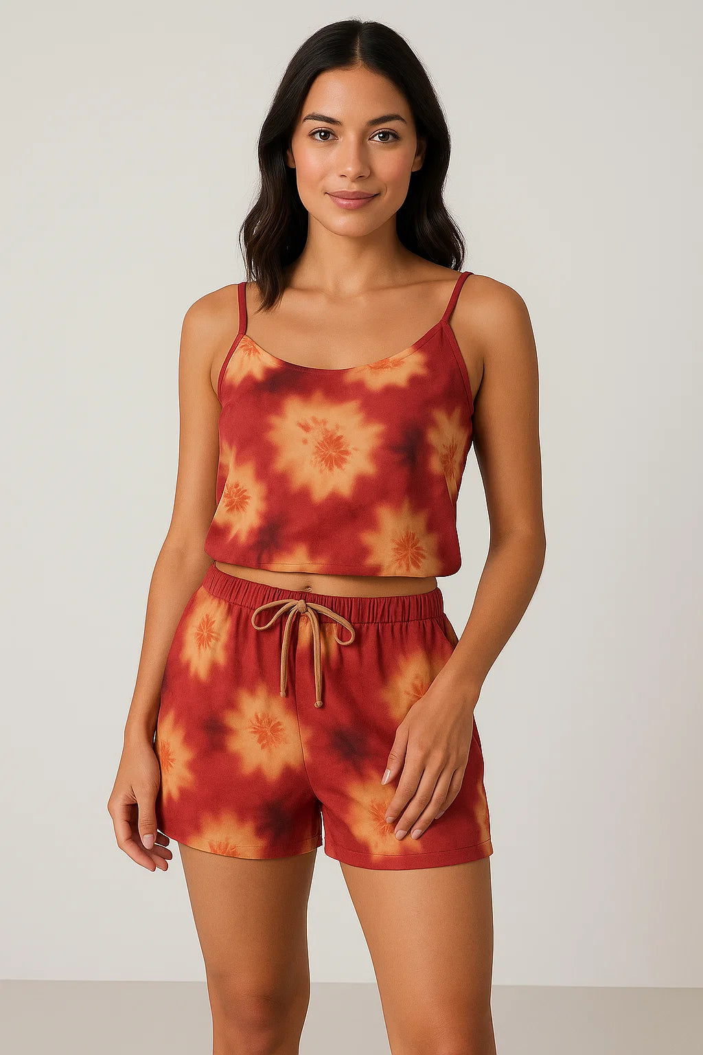 Spotted Red And Blackish Flower Digital Printed Fabric - Weightless