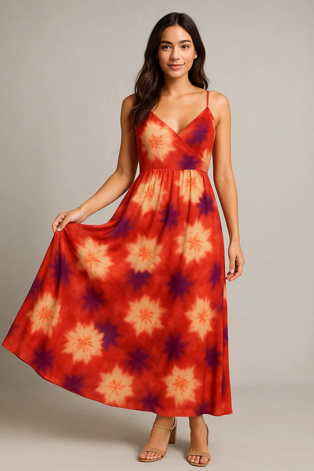 Spotted Orange And Purple Flower Digital Printed Fabric - Weightless