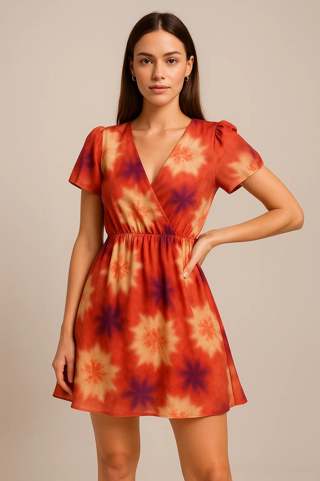 Spotted Orange And Purple Flower Digital Printed Fabric - Weightless