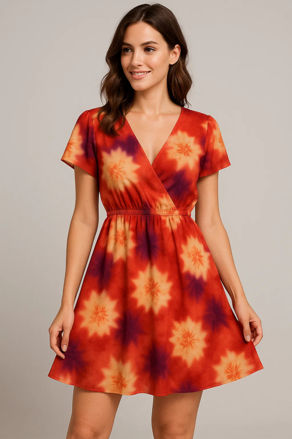 Spotted Orange And Purple Flower Digital Printed Fabric - Weightless