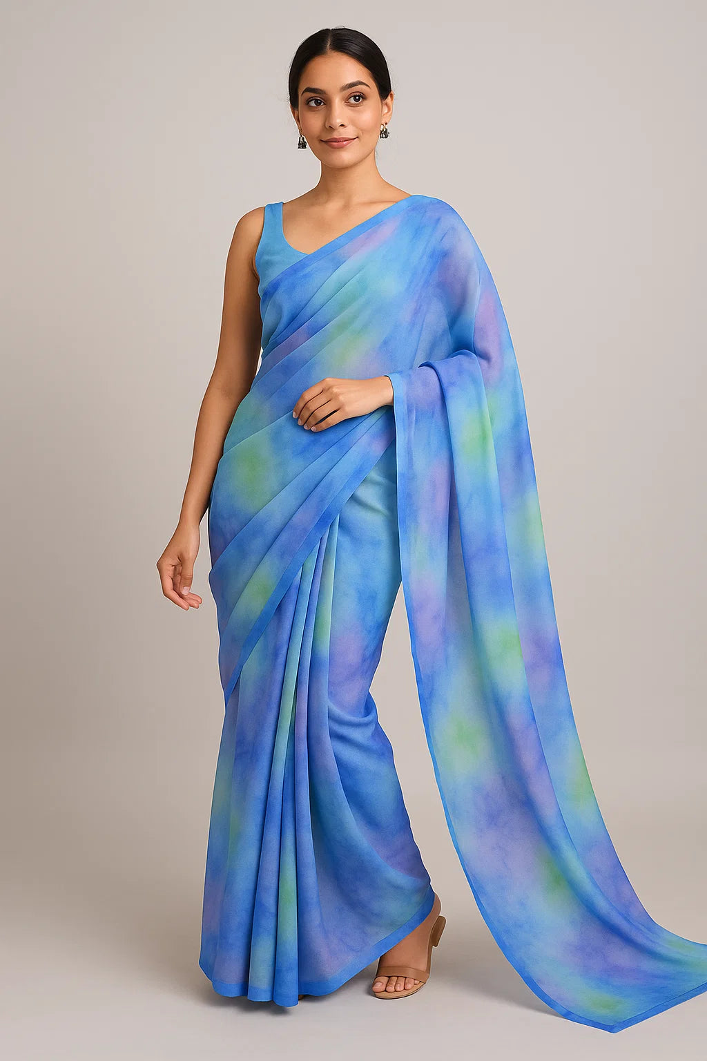 Classic Spotted Blue & Green Digital Printed Fabric - Weightless