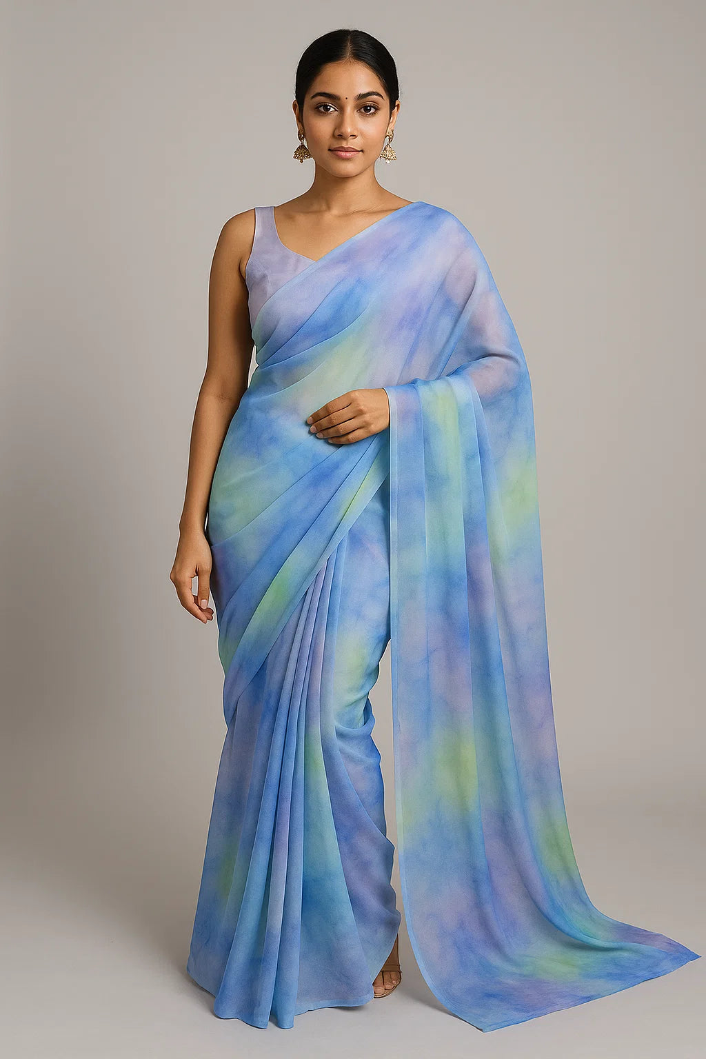 Classic Spotted Blue & Green Digital Printed Fabric - Weightless