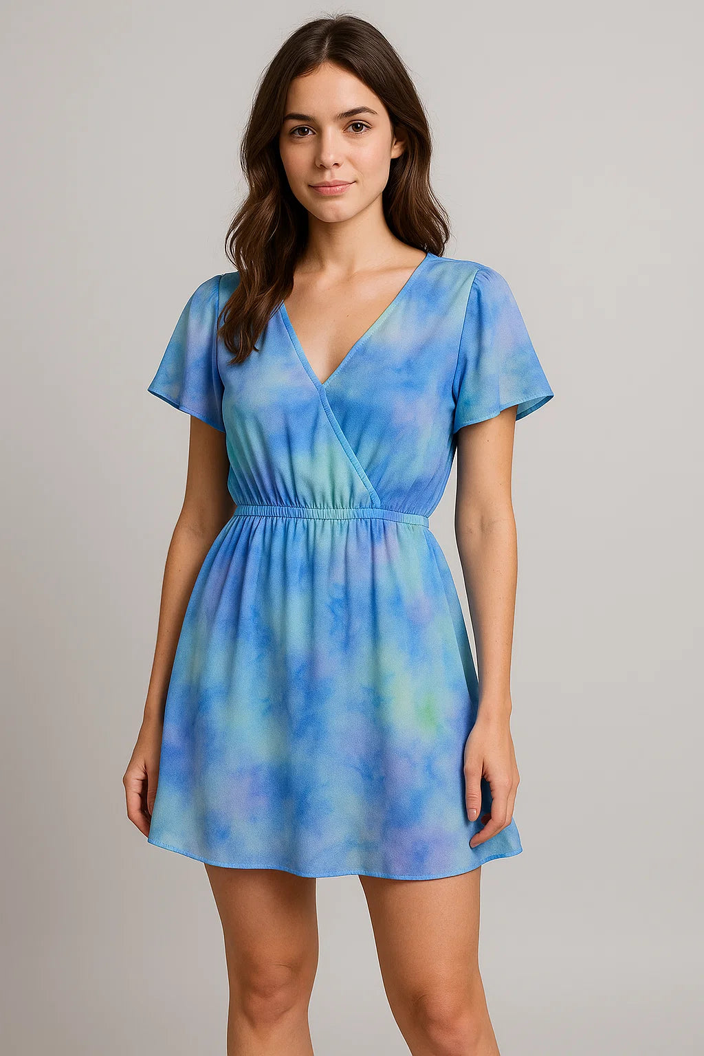 Classic Spotted Blue & Green Digital Printed Fabric - Weightless