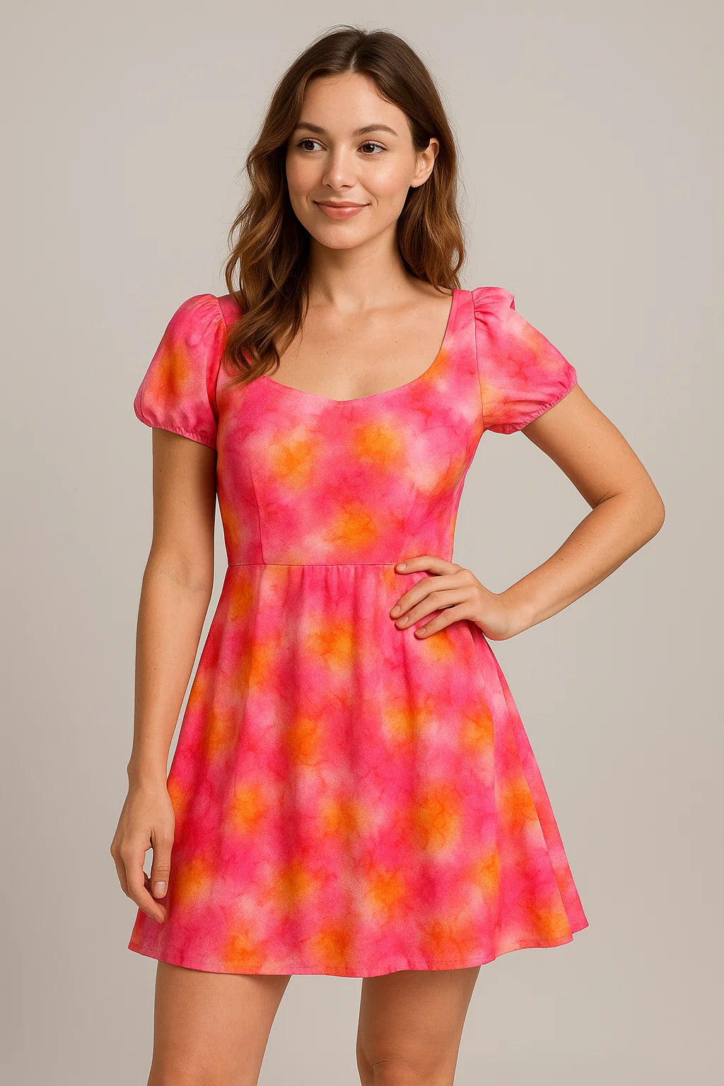 Morden Spotted Pink & Orange Digital Printed Fabric - Weightless